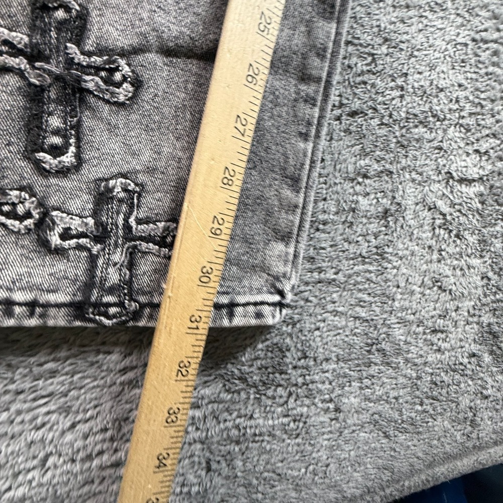Ashley Mason Premium Womens 27 Cross Embroidered Relaxed Gray Jeans Denim - Picture 7 of 12